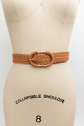 Braided PVC Suede Oval Buckle Belt: Camel