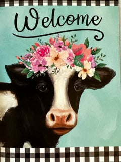 Floral Cow Farmhouse Flag