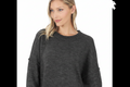 OVERSIZED ROUND NECK RAW SEAM MELANGE SWEATER CHARCOAL