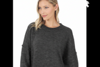 OVERSIZED ROUND NECK RAW SEAM MELANGE SWEATER CHARCOAL