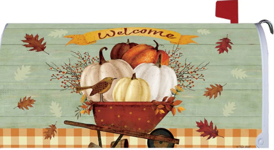 Pumpkin Wheelbarrow Mailbox Cover