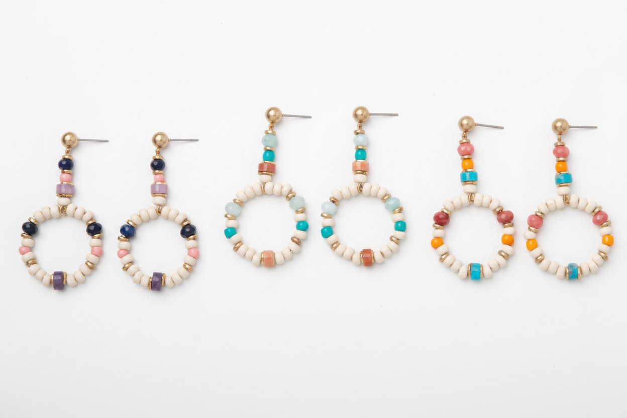 Wood Drop Earings Four Colors