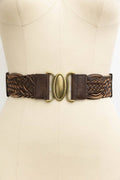 Oval Buckle Braided Elastic Belt: Brown