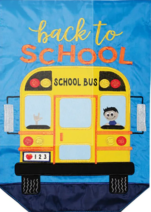 Back to School Bus Double Applique Garden Flag