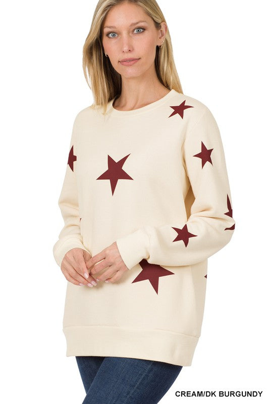 STAR PATTERN ROUND NECK SWEATSHIRT PLUS SIZES