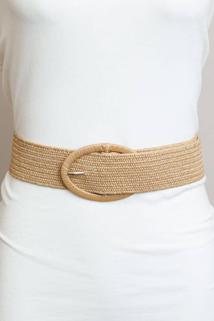 Raffia Oval Buckle Belt: Tan