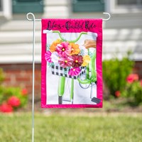 Flower and Check Bike Garden Applique Flag