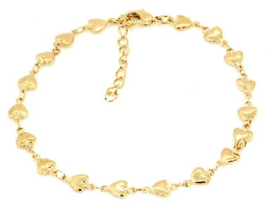 Hearts Anklet Gold-Tone or Silver-Tone