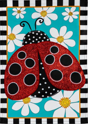 Ladybug with Daisies Garden Applique Flag
