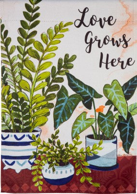 Love Grows Here Houseplants Garden Suede Flag