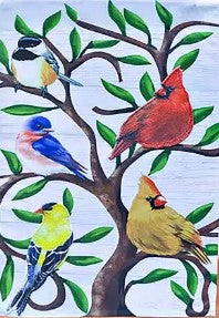 Songbirds in Tree of Life Trellis Garden Applique Flag